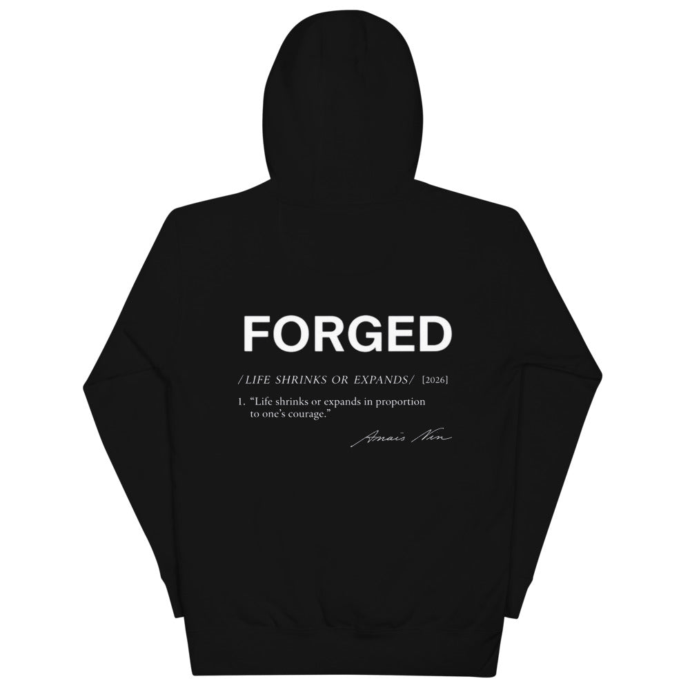 Forged Definition Hoodie negra, espalda con FORGED y su definición